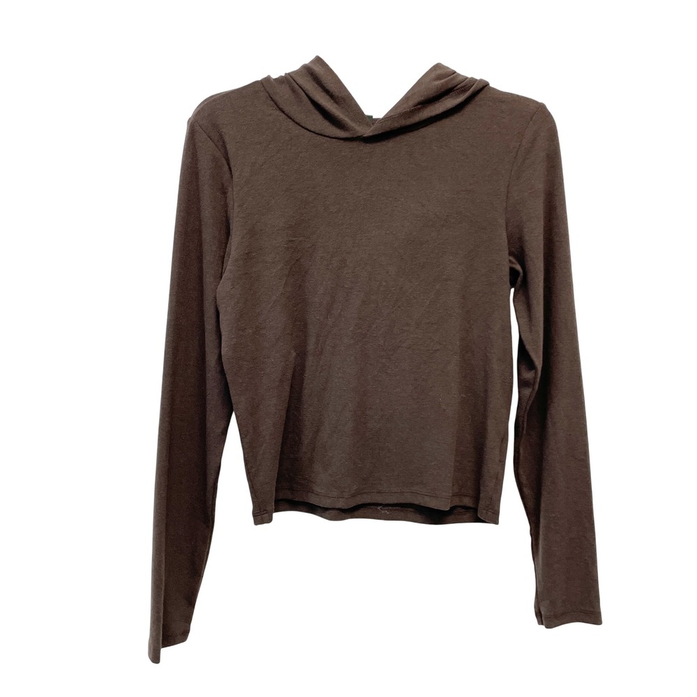 Wild Fable Women's Brown Long Sleeve Slim Fit Crop Hoodie Sweater Size Large